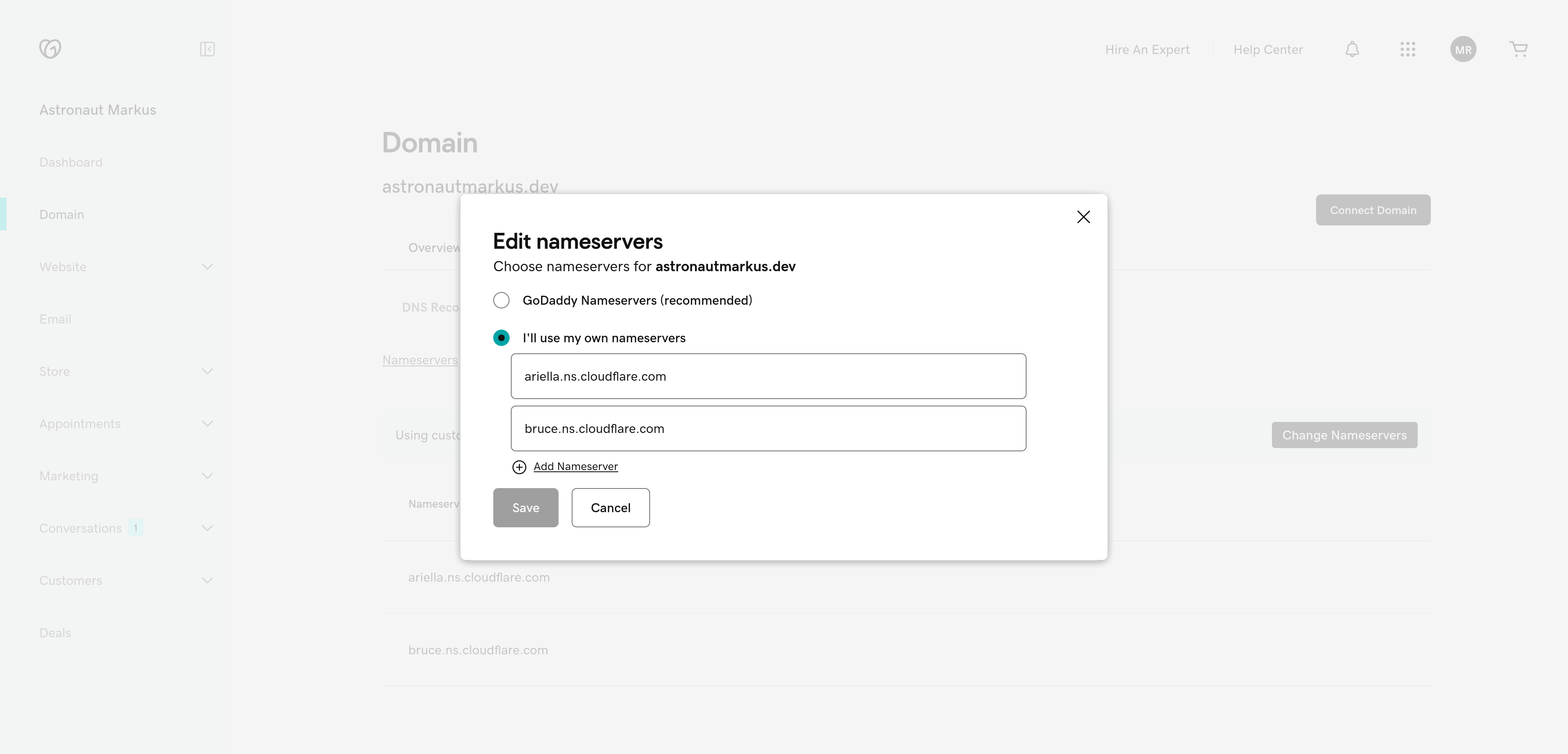 GoDaddy Change Nameservers